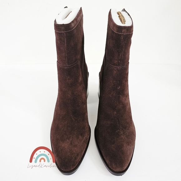New! Vince Camuto Kortimy Leather Suede Brown Chunky Heel Mid-Shaft Boots - Picture 7 of 15